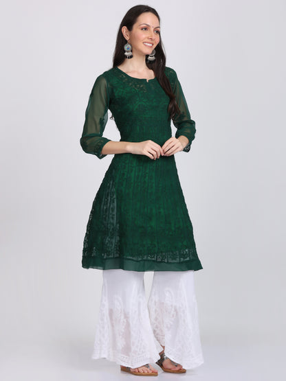 Chikankari Aari Work Flared Anarkali & Embroidered Dupatta With Matching Inner