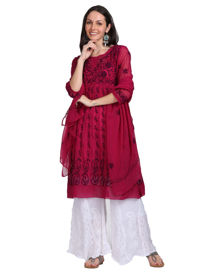 Chikankari Aari Work Flared Anarkali & Embroidered Dupatta With Matching Inner