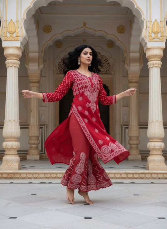 Chikankari Chiffon Co-Ord Sharara Suit With Matching Inner