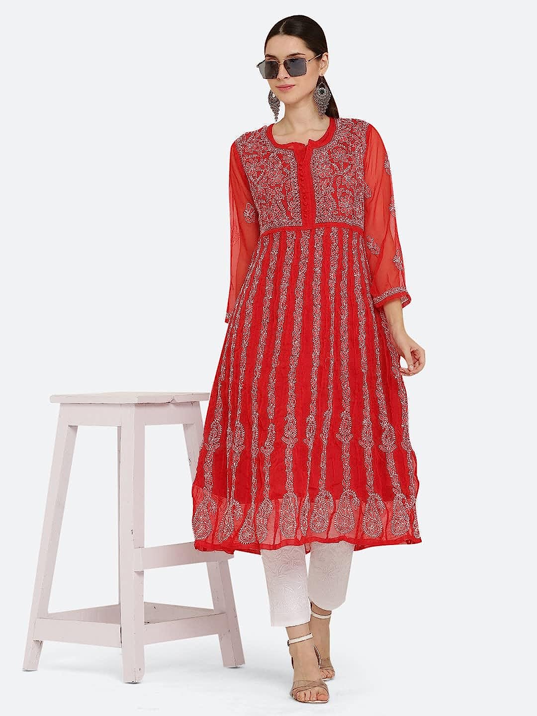 Premium Anarkali With All-Over Chikankari Work With Matching Inner