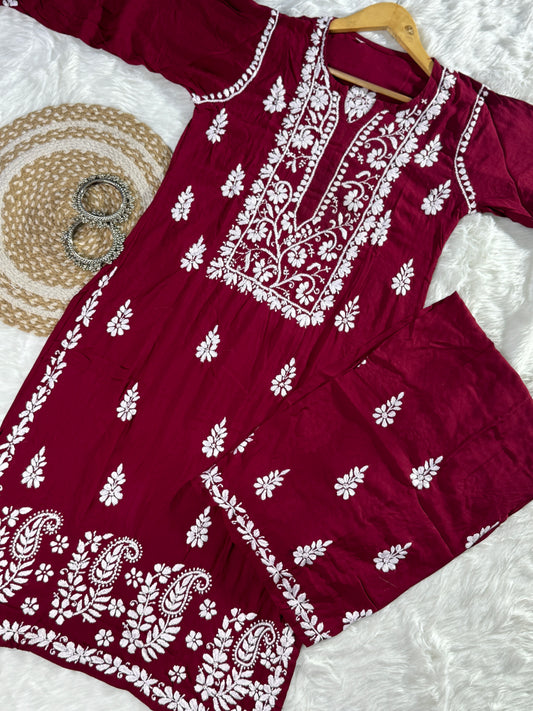 Premium Modal Kurta Set With Heavy Handwork Embroidery ( NON Transparent )
