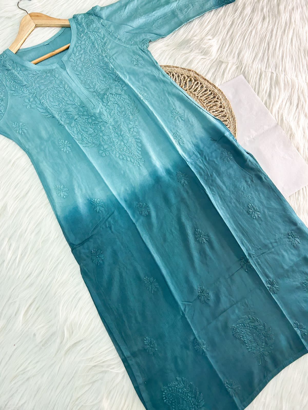 Ombre Dyed Chikankari Straight Kurtas