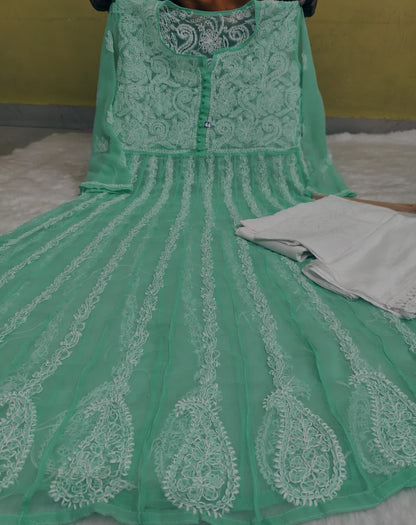 Premium Anarkali With All-Over Chikankari Work With Matching Inner