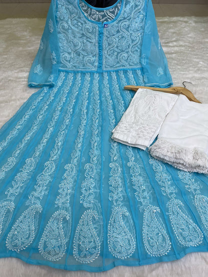 Premium Anarkali With All-Over Chikankari Work With Matching Inner