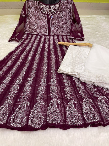 Premium Anarkali With All-Over Chikankari Work With Matching Inner