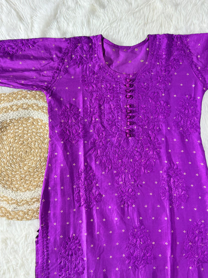 Premium Handwork Chikankari Kurta & Plazzo Set On Chanderi Silk