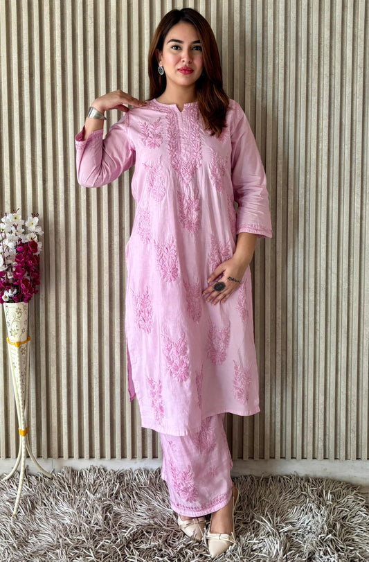 Noor – Mul Chanderi Kurta Palazzo Set with Ghasspatti Embroidery